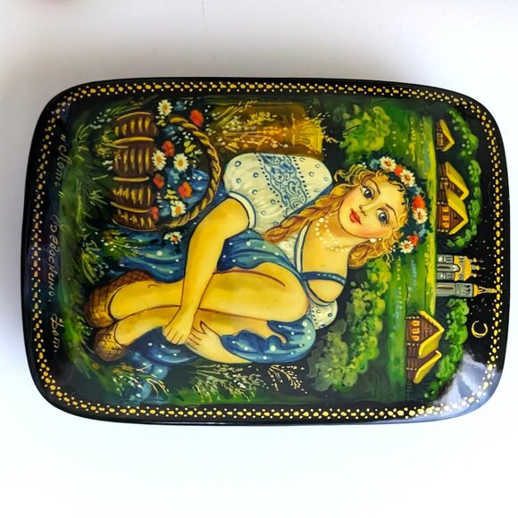 Vintage Russian USSR Signed Fedoskino Summer Lacquer Jewelry Trinket Box 5.5"x4" - Picture 9 of 12